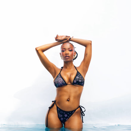 ‘Coi’ Black Satin Paisley Bikini Bottom